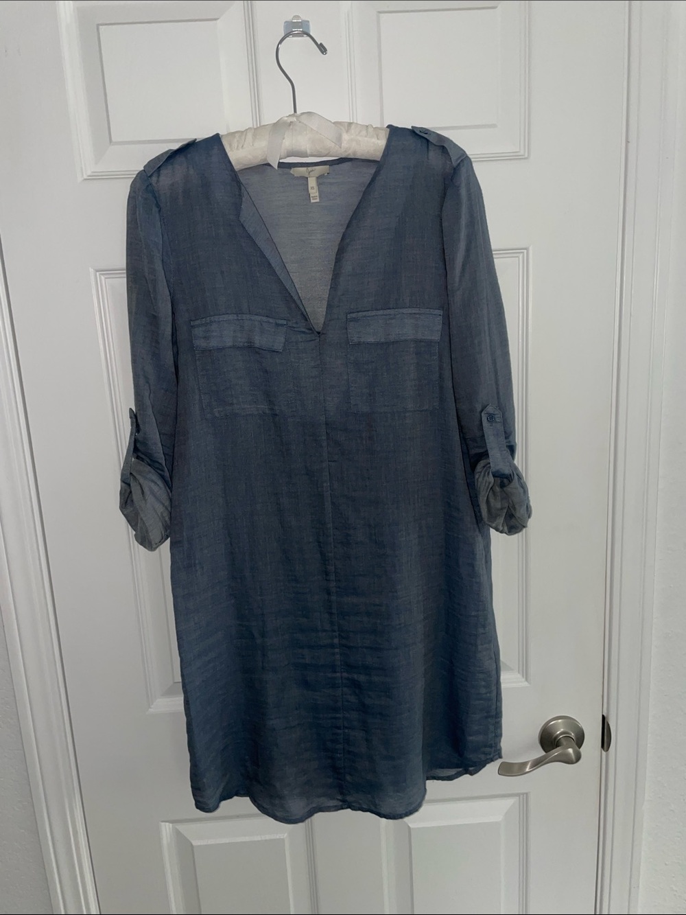 Sheer Slate-Blue V-Neck Tunic